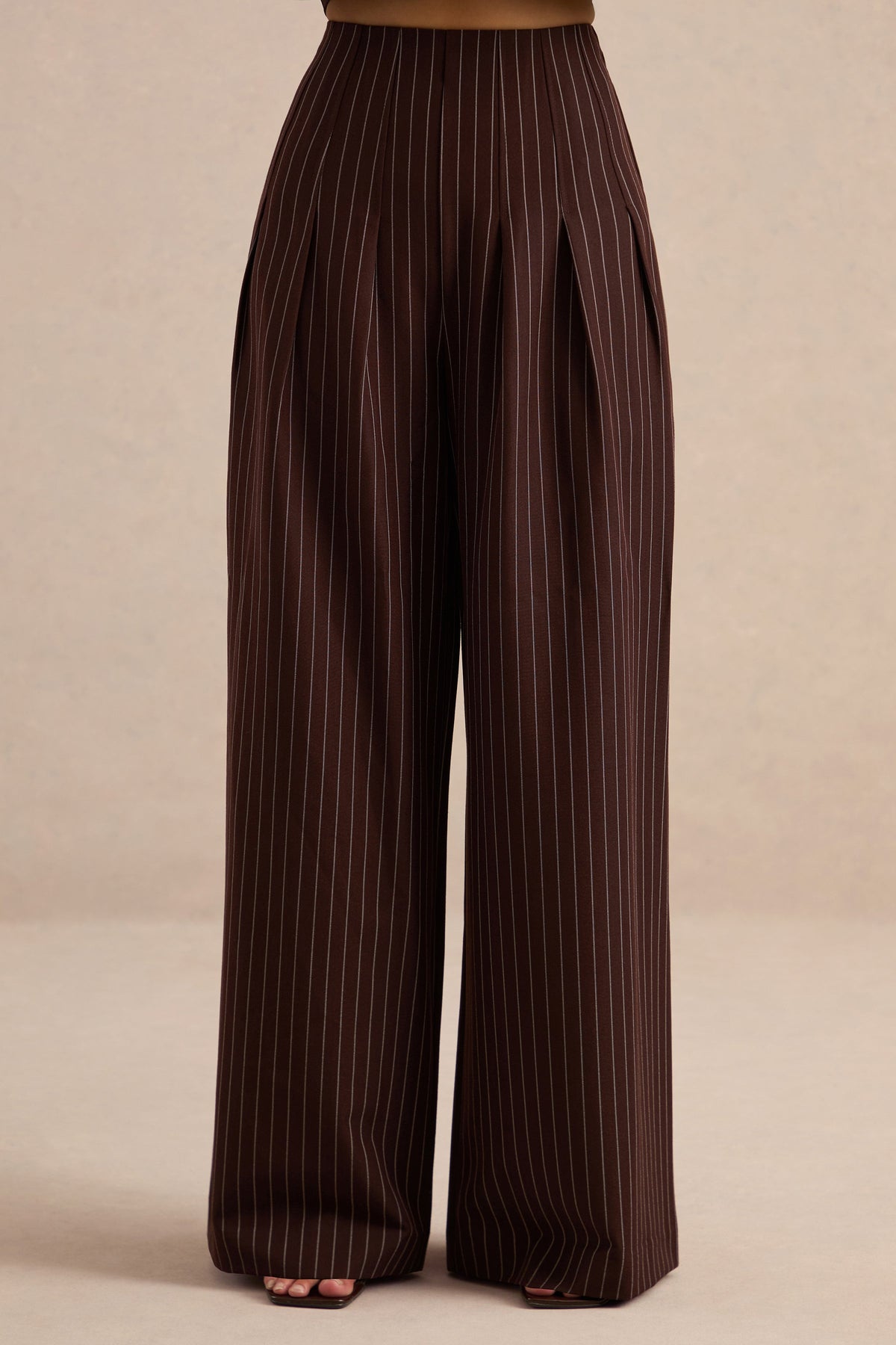 Genara | Brown Pin Stripe High Rise Wide Leg Trousers