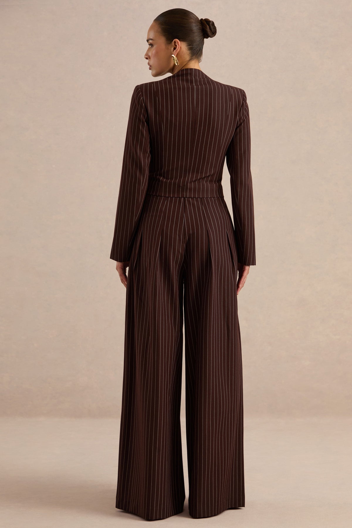 Genara | Brown Pin Stripe High Rise Wide Leg Trousers