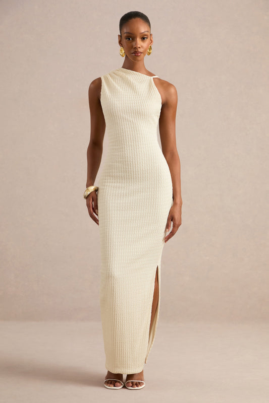 Ayari | Cream Textured Jersey One Shoulder Maxi Dress With Low Back