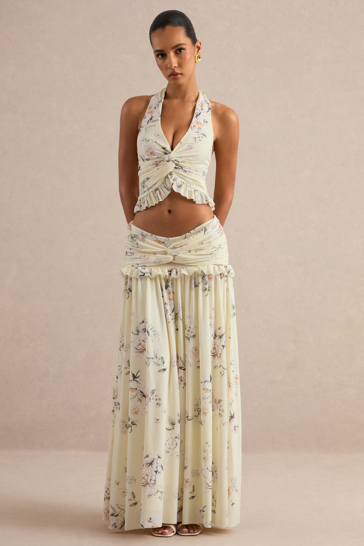 Clovia | Yellow Floral Print Maxi Skirt