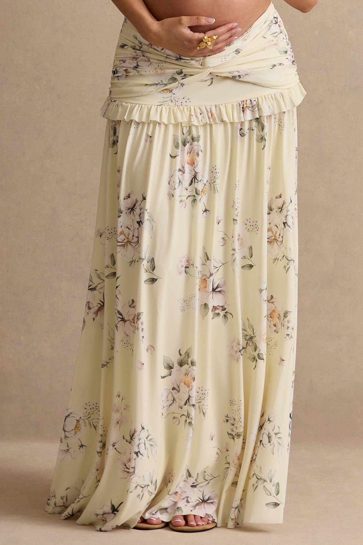 Clovia | Yellow Floral Print Maxi Skirt