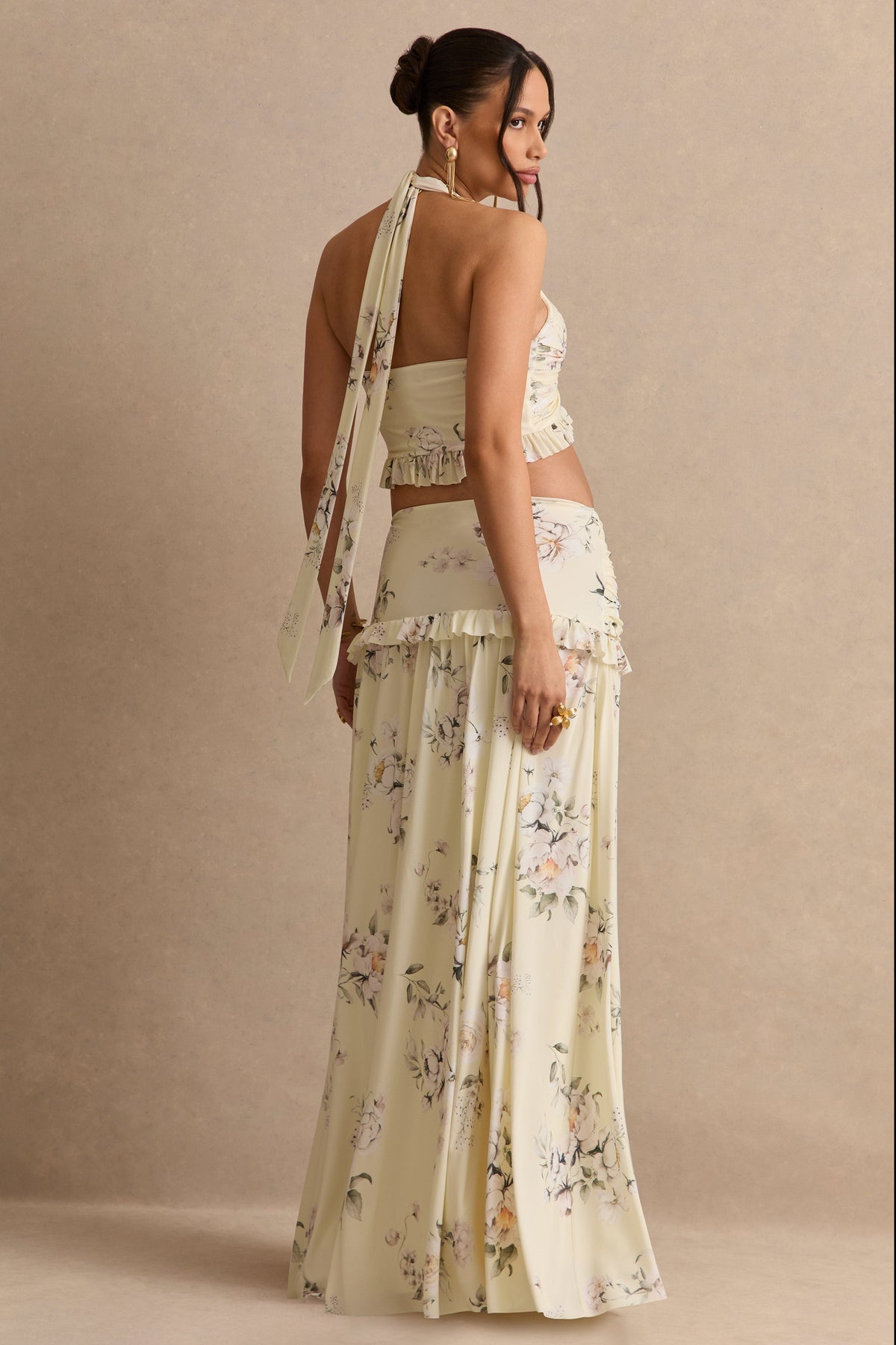 Clovia | Yellow Floral Print Maxi Skirt