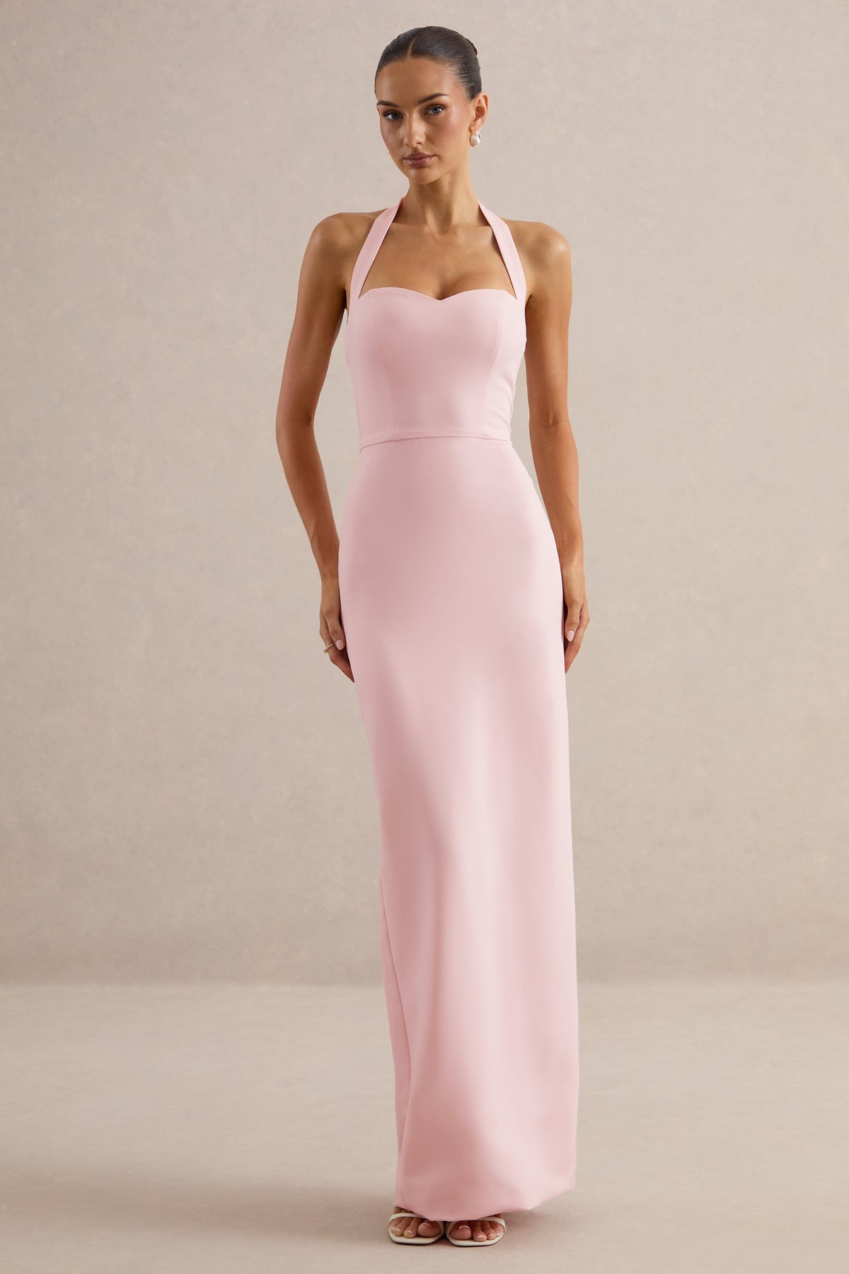 Heloira | Light Pink Sweetheart-Neck Maxi Dress