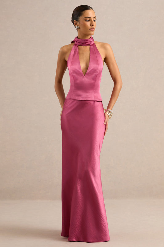 Lareina | Hot Pink Satin Maxi Skirt