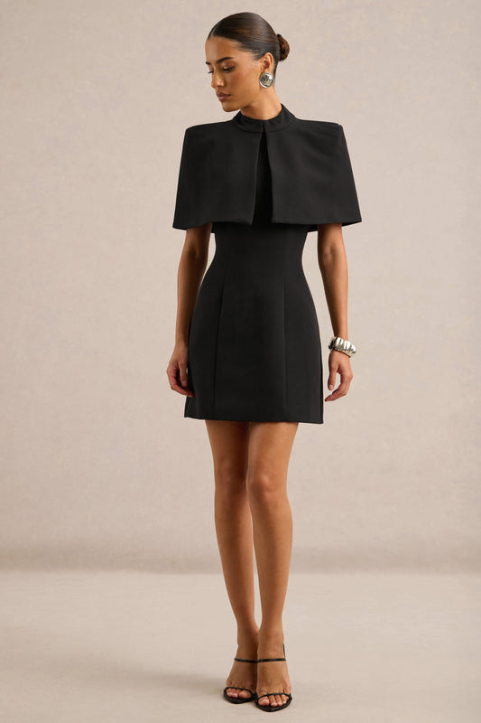 Aleta | Black Round Neck Tailored Mini Dress
