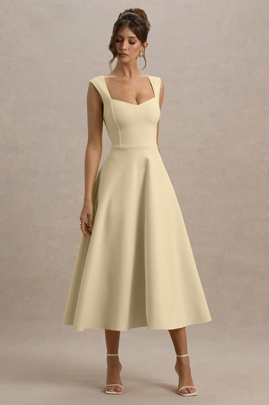Andromeda | Lemon Sweetheart-Neck Midi Dress