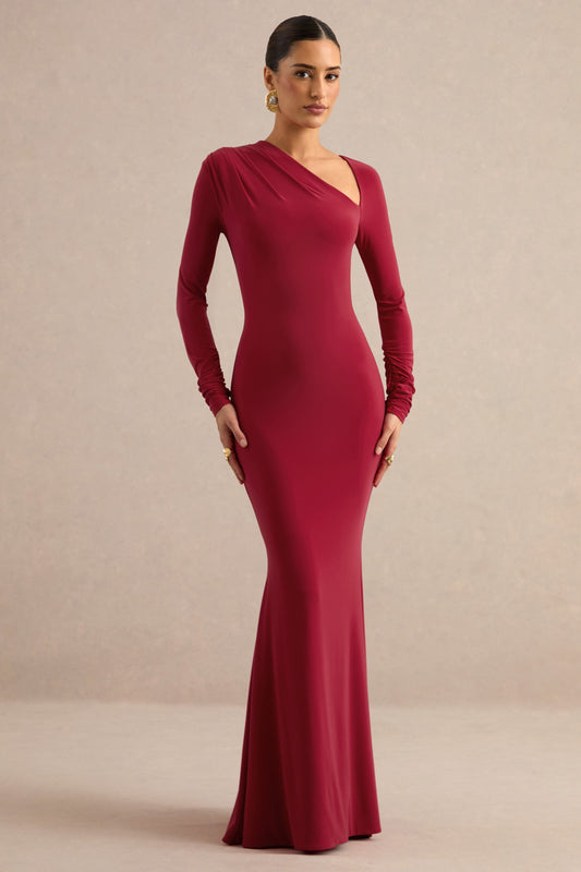 Florabella | Red Jersey Long Sleeve Maxi Dress With Chest Cut Out