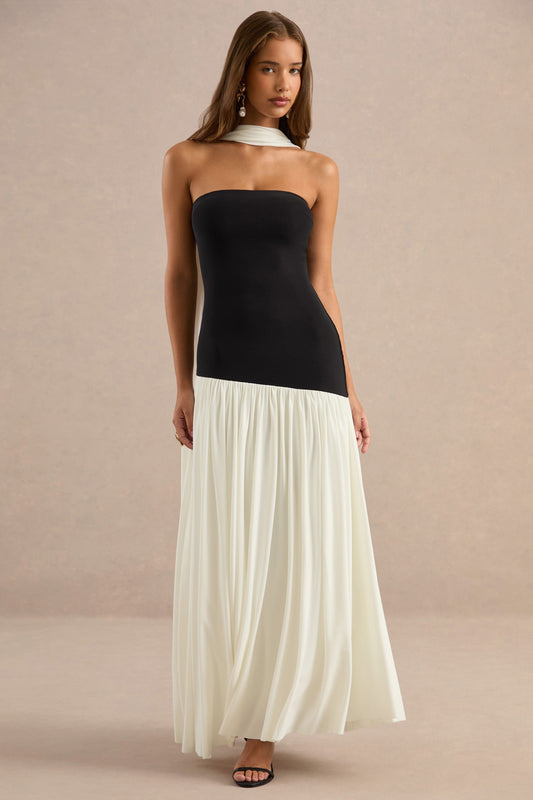 Galrissa | Monochrome Jersey Bandeau Maxi Dress With Scarf Detail