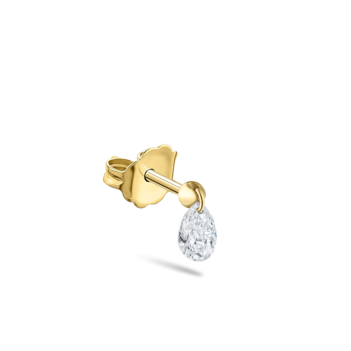 Floating Pear Diamond Charm Stud Earring
