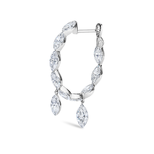 Invisible Set Marquise Diamond Eternity with Dangle Forward Angle Hoop Earring