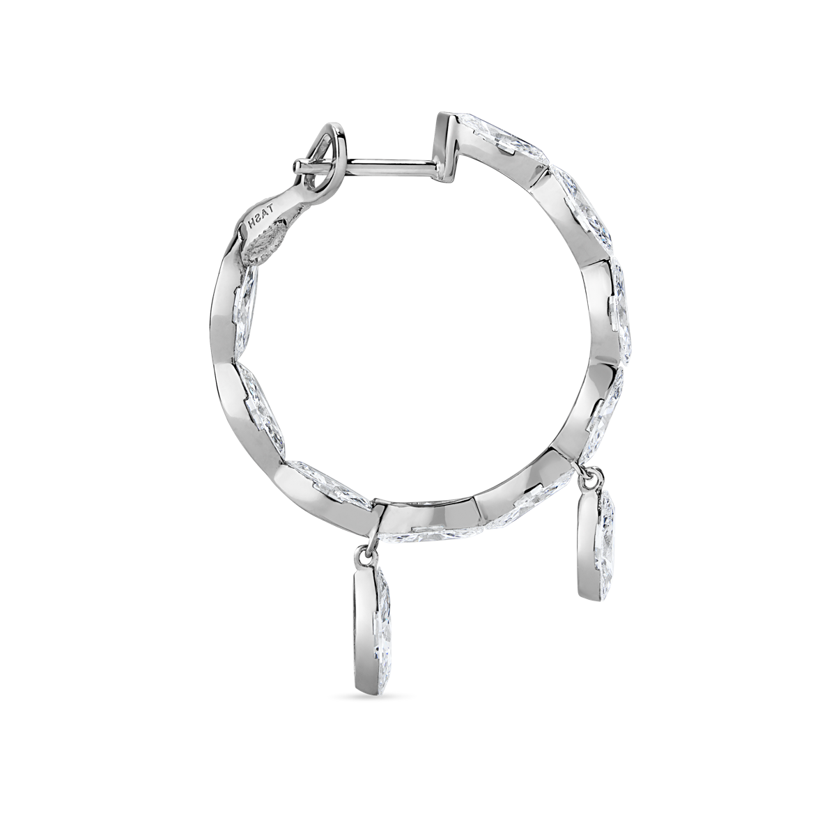 Invisible Set Marquise Diamond Eternity with Dangle Forward Angle Hoop Earring