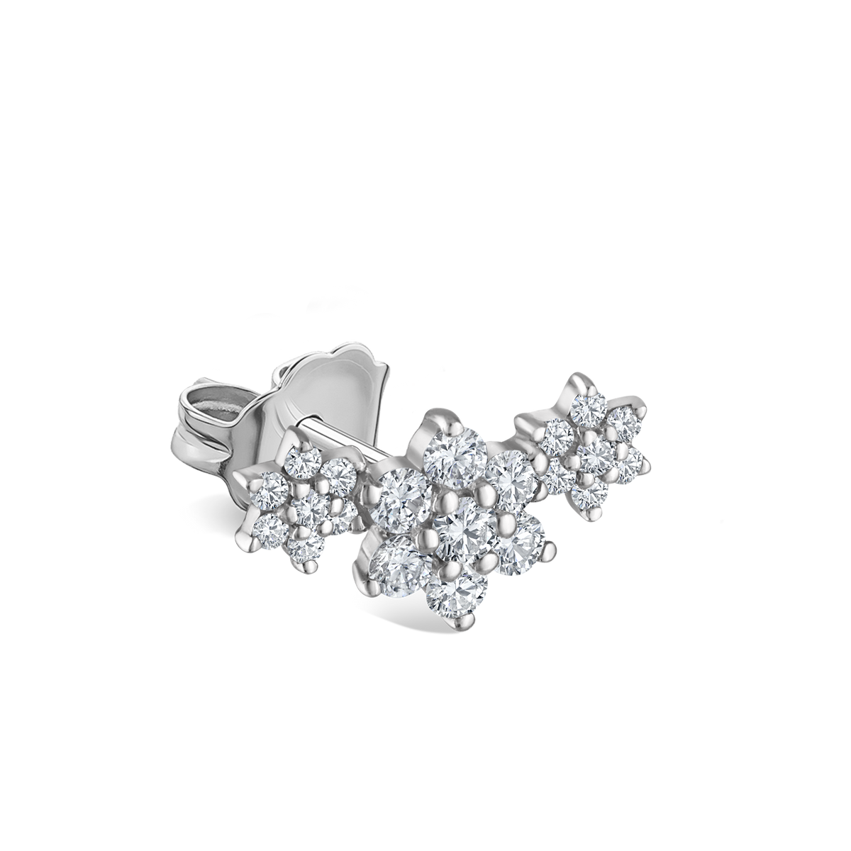 Diamond Three Flower Garland Stud Earring