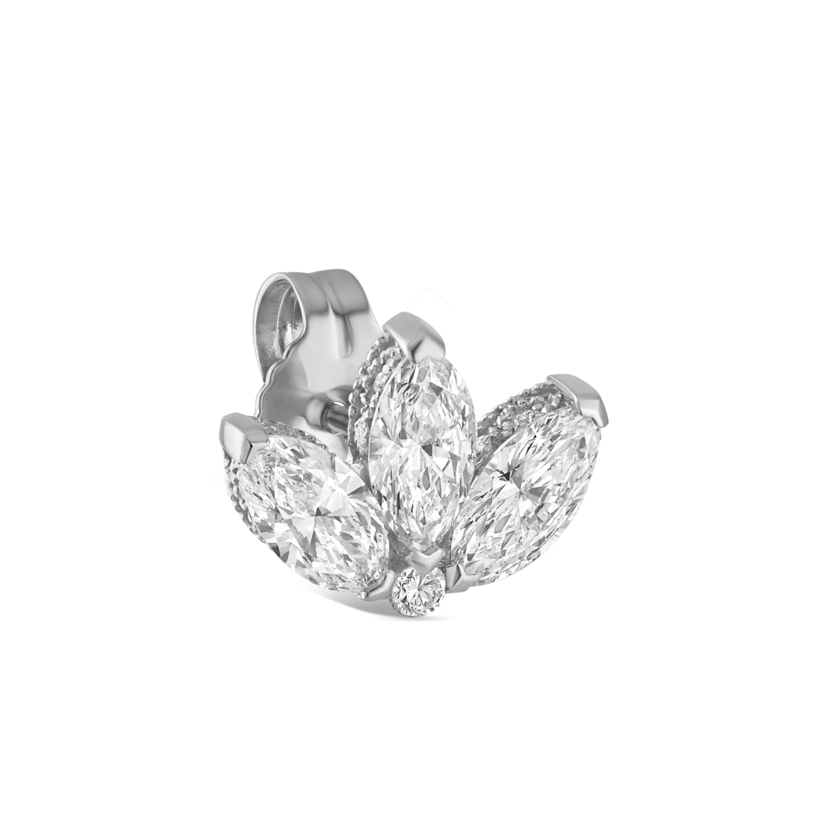 Engraved Diamond Lotus Stud Earring
