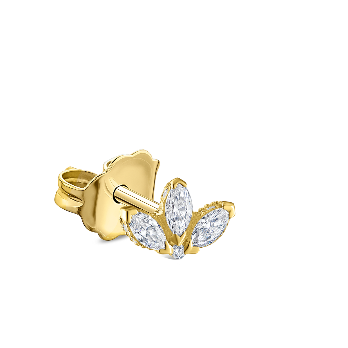 Engraved Diamond Lotus Stud Earring