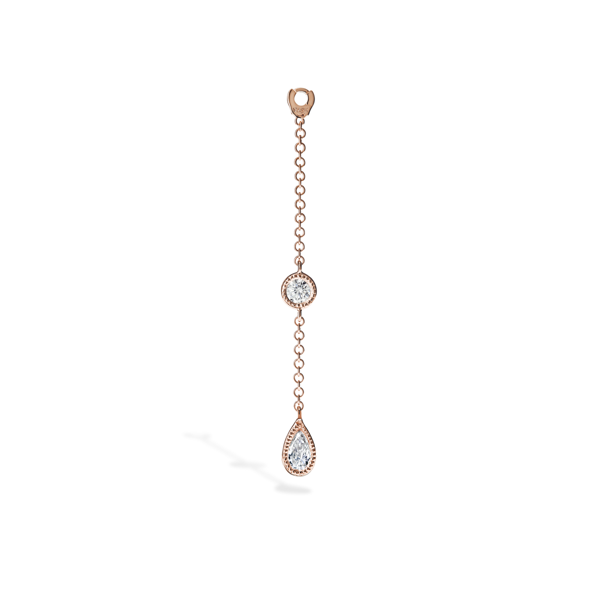 Pendulum Charm Scalloped Set Pear and Round Diamond