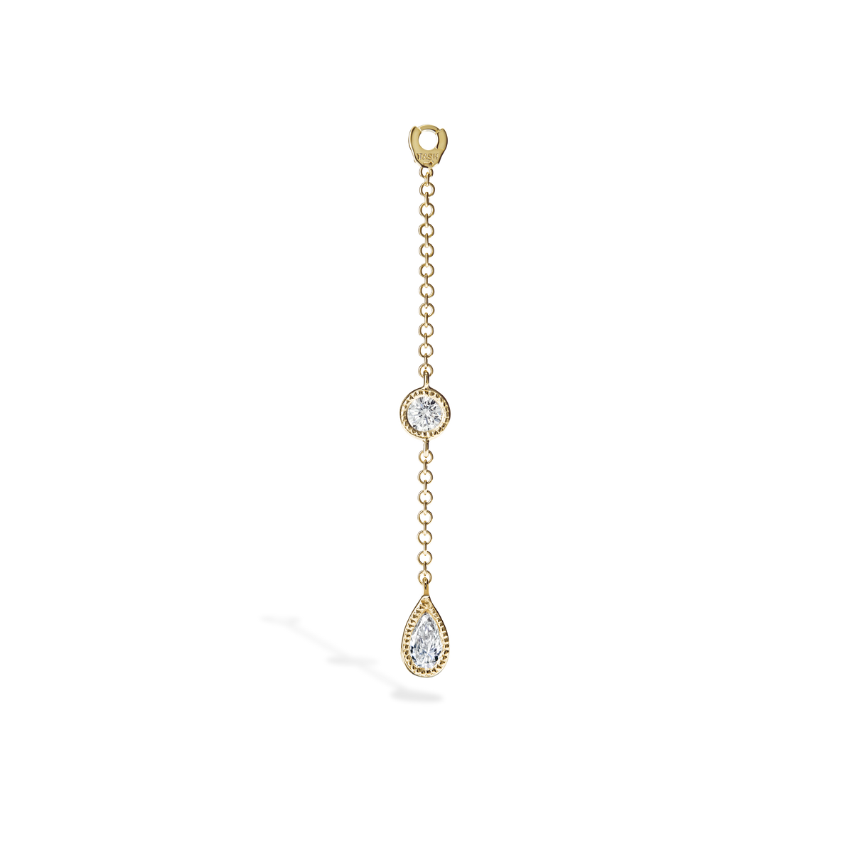 Pendulum Charm Scalloped Set Pear and Round Diamond