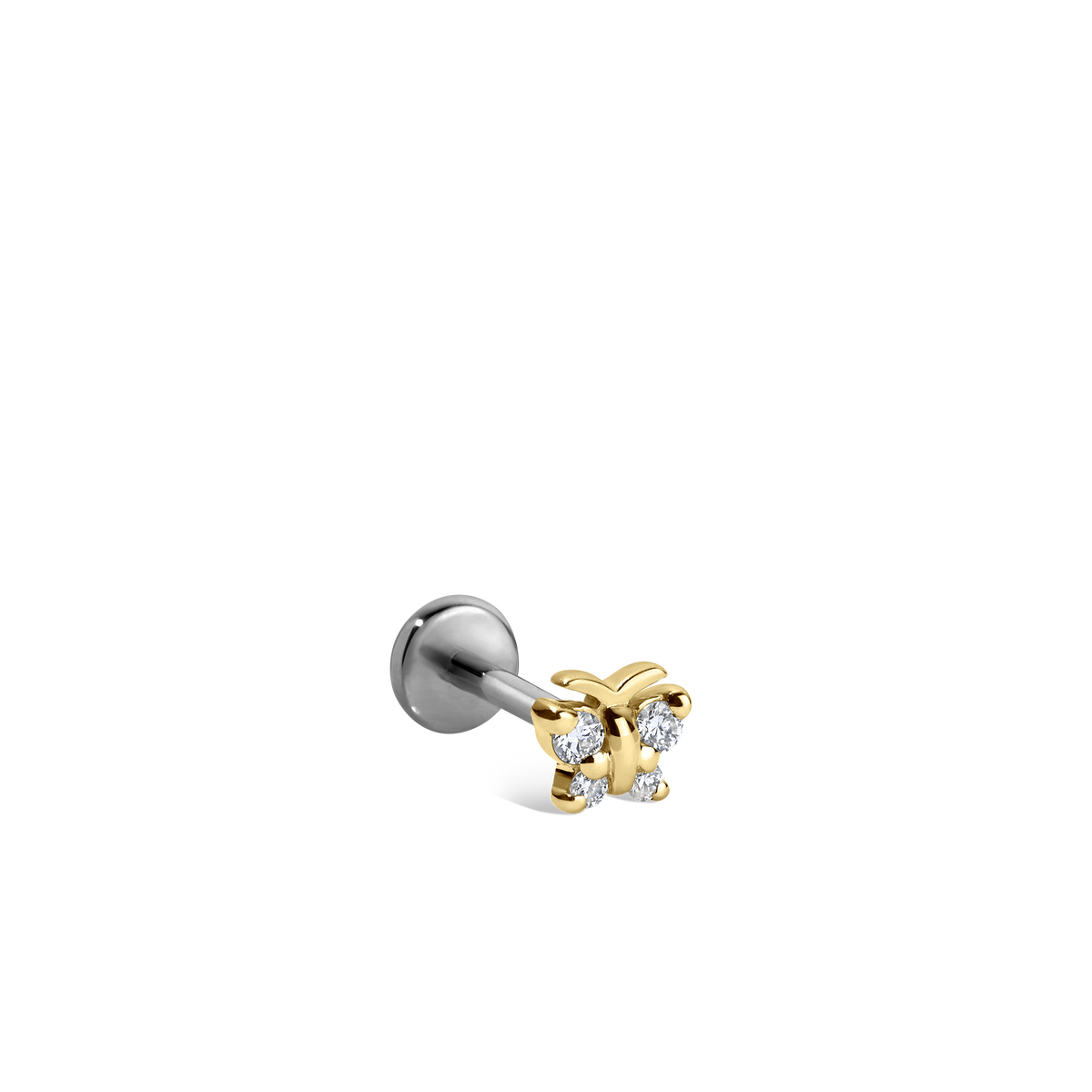 Diamond Butterfly Threaded Stud Earring With Titanium Backing