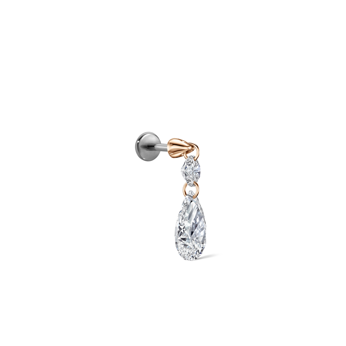 Floating Double Diamond Threaded Charm Earring With Titanium Backing