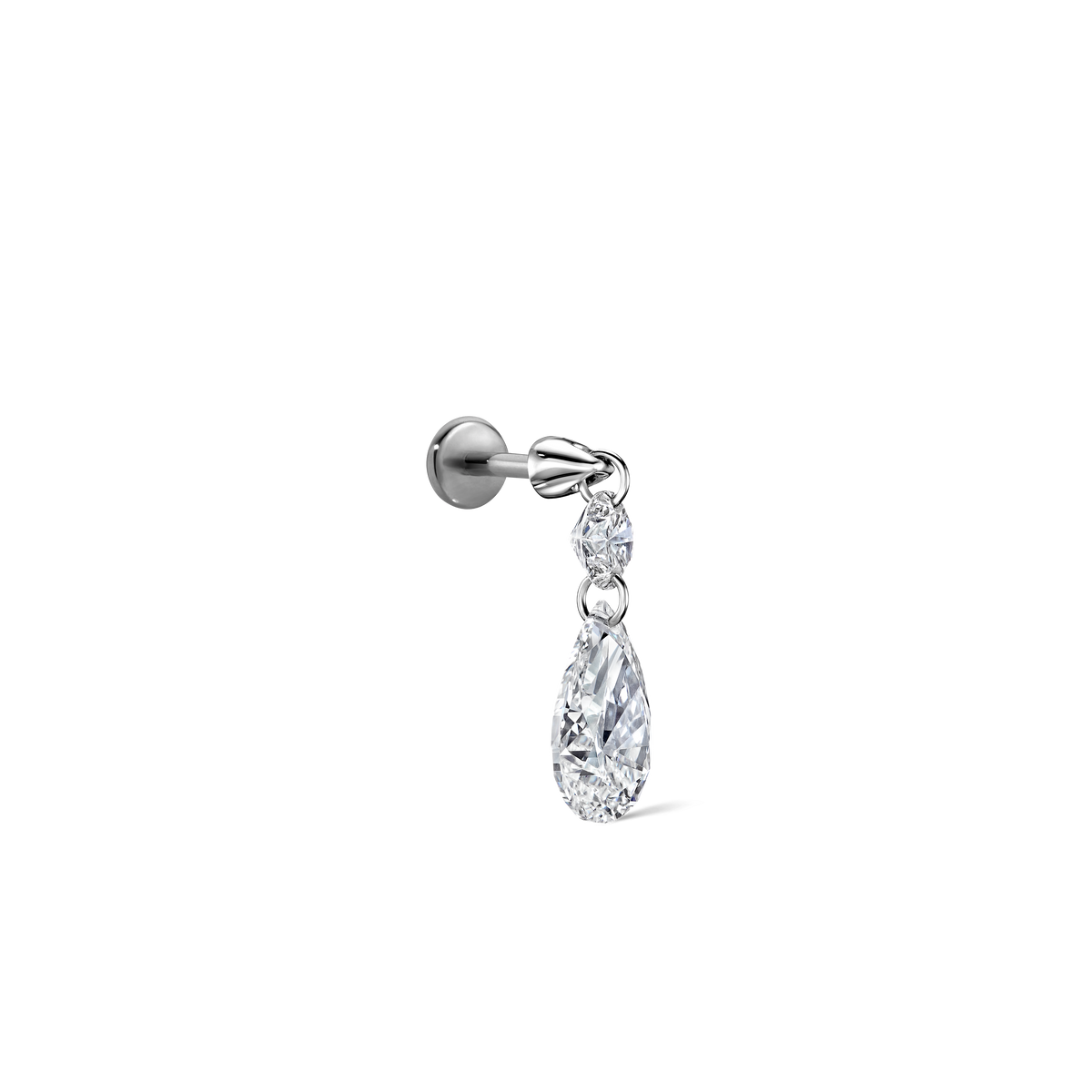Floating Double Diamond Threaded Charm Earring With Titanium Backing