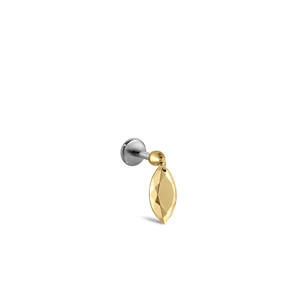 Faceted Gold Marquise Threaded Charm Earring With Titanium Backing