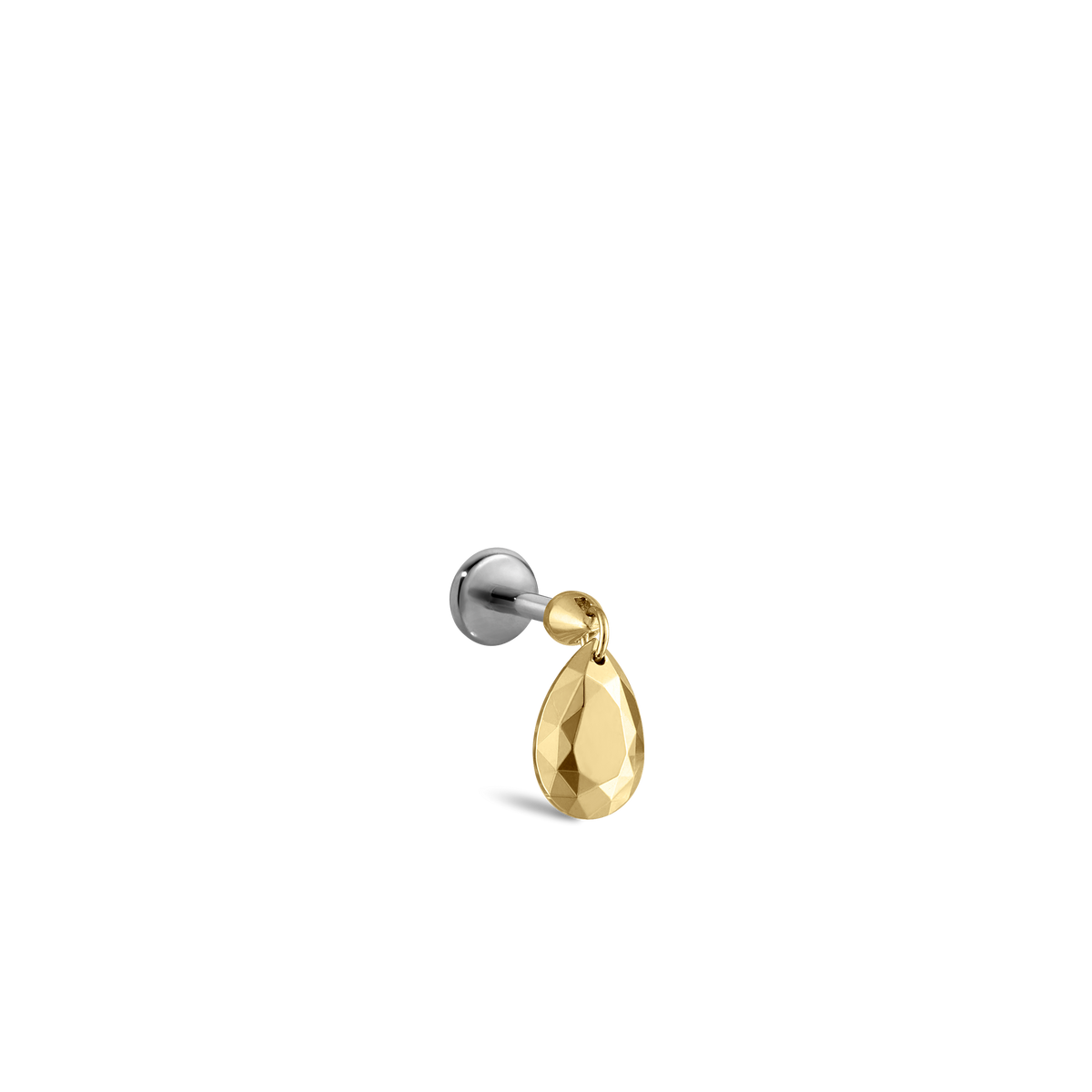 Faceted Gold Pear Threaded Charm Earring With Titanium Backing