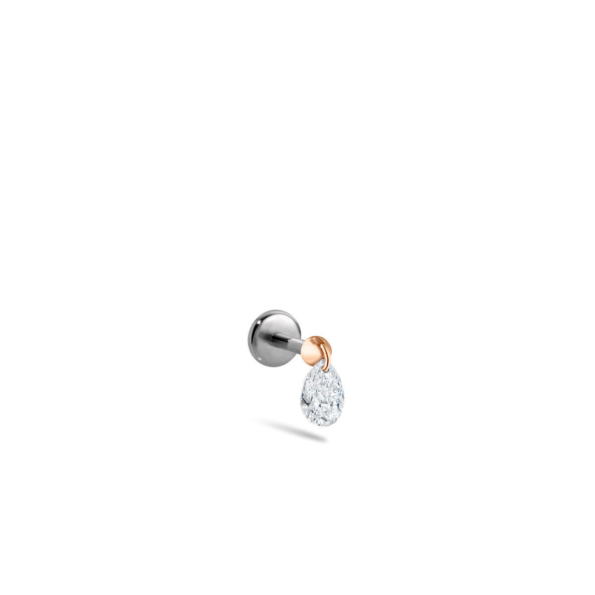 Floating Pear Diamond Charm Threaded Stud Earring With Titanium Backing