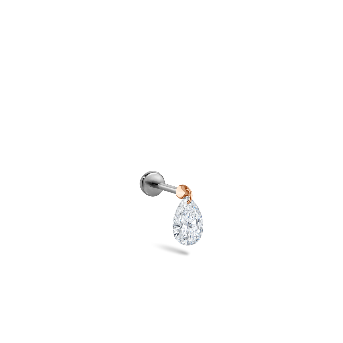 Floating Pear Diamond Charm Threaded Stud Earring With Titanium Backing