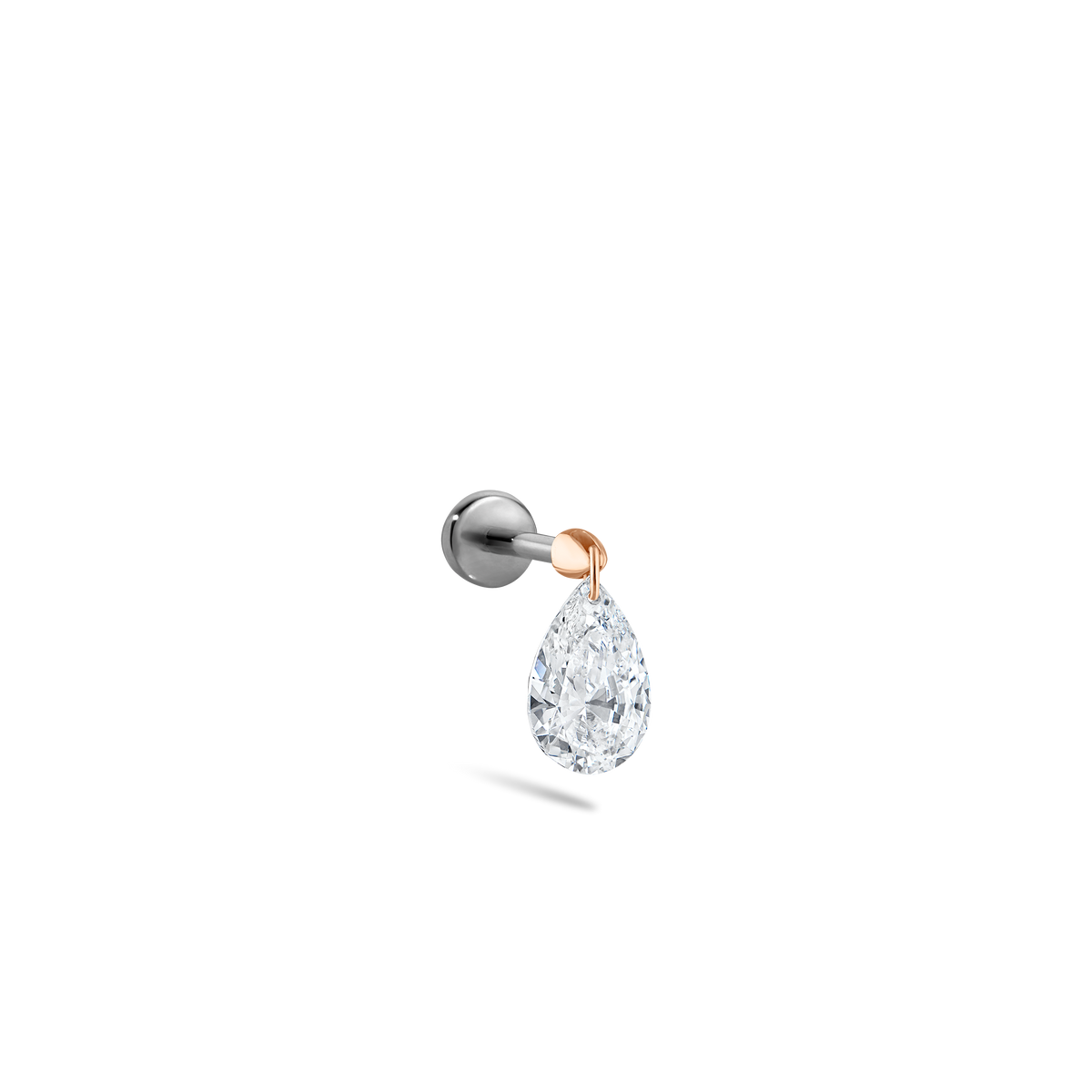 Floating Pear Diamond Charm Threaded Stud Earring With Titanium Backing