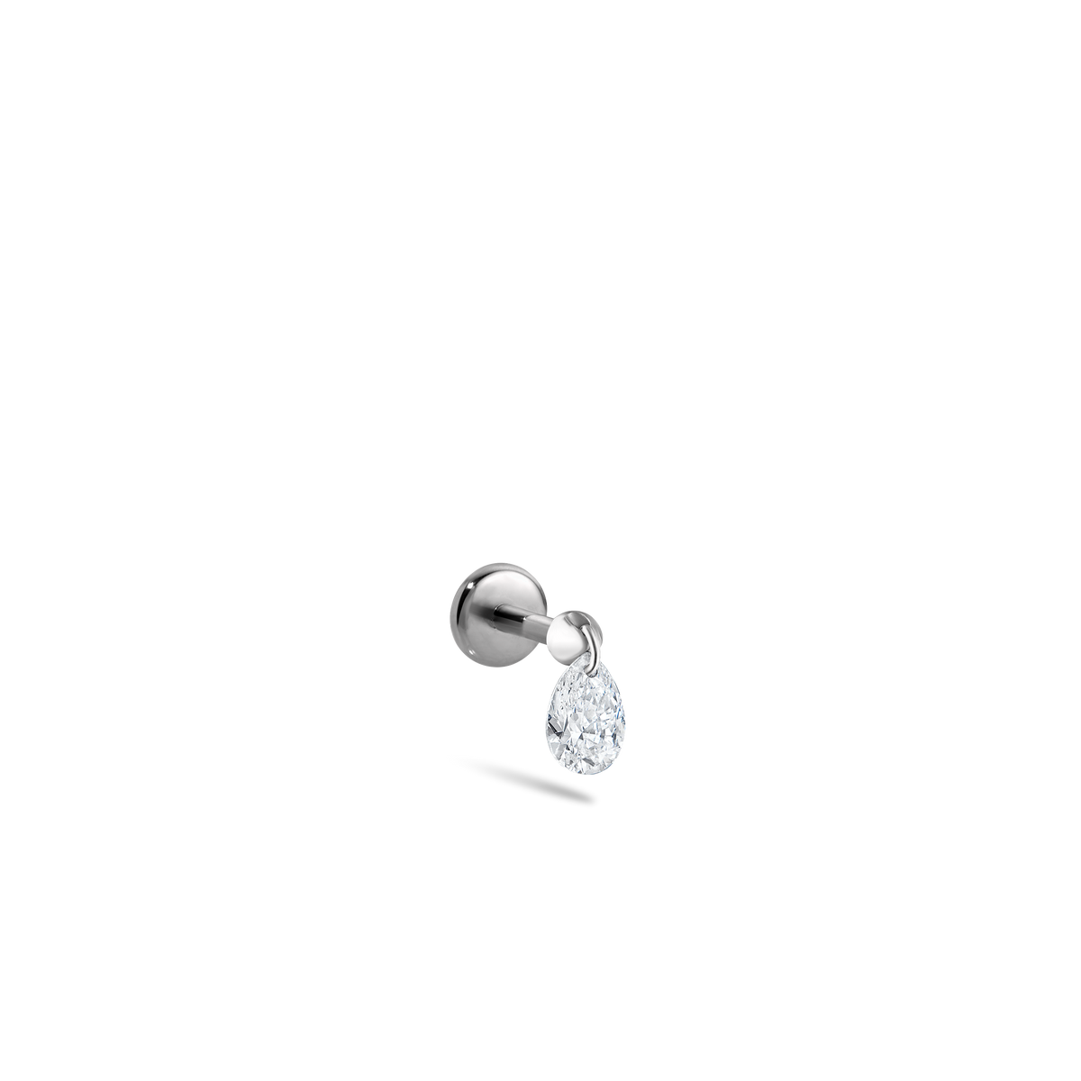 Floating Pear Diamond Charm Threaded Stud Earring With Titanium Backing