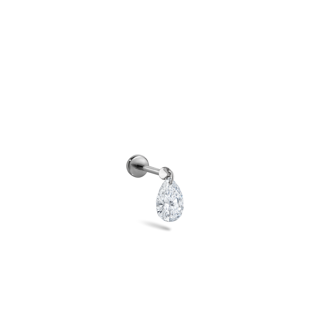 Floating Pear Diamond Charm Threaded Stud Earring With Titanium Backing
