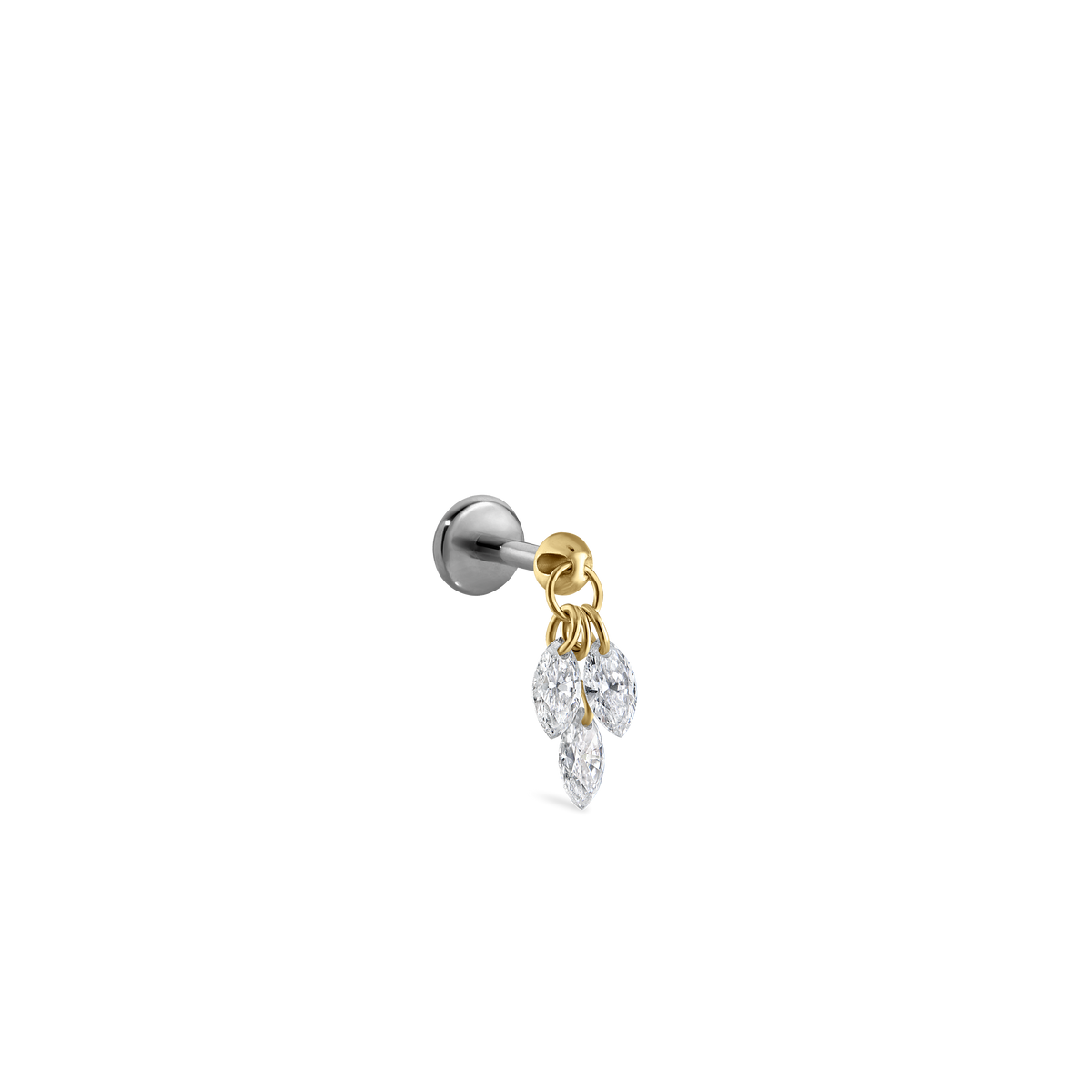 Floating Diamond Plume Threaded Charm Earring With Titanium Backing