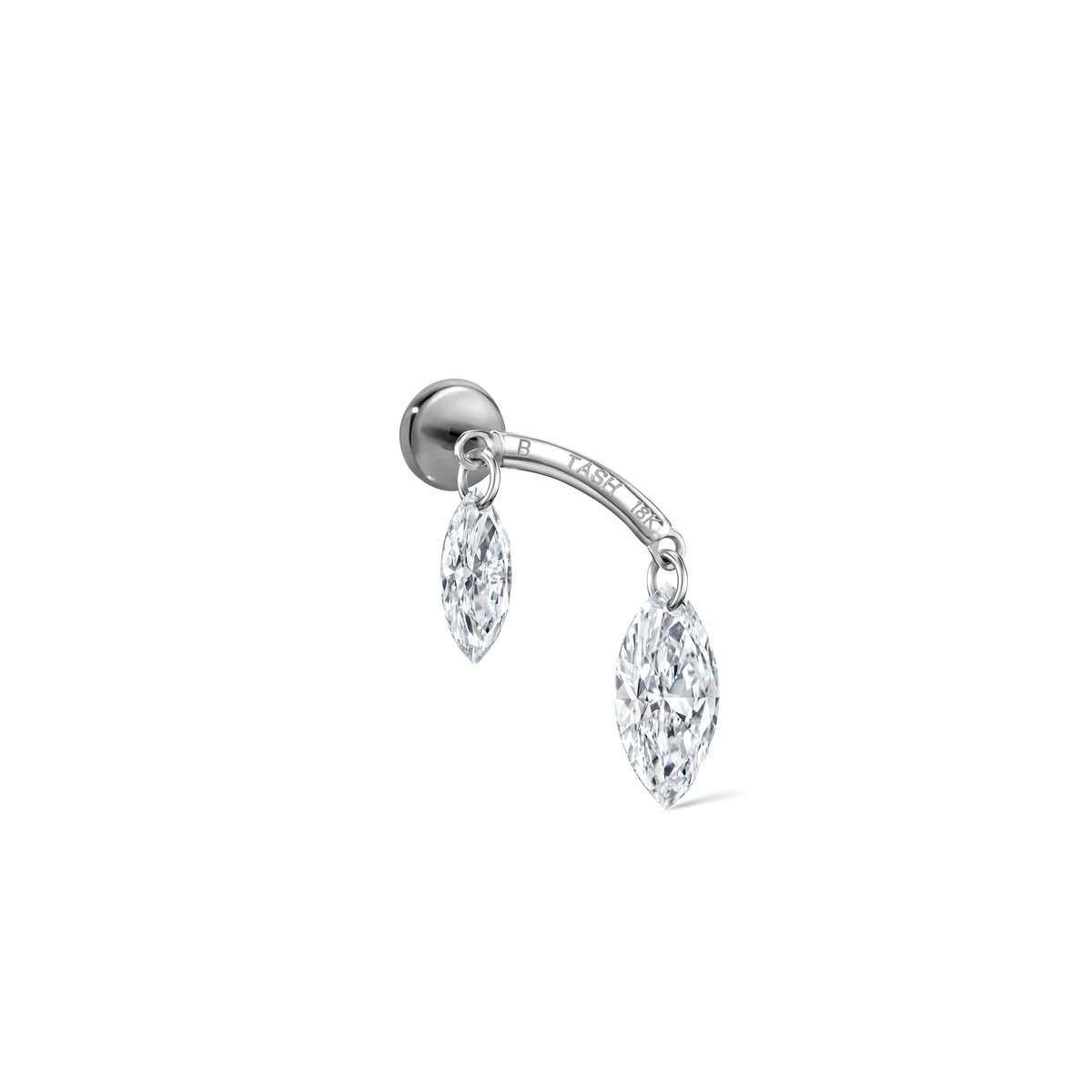 Floating Double Marquise Diamond Drape Threaded Stud Earring With Titanium Backing