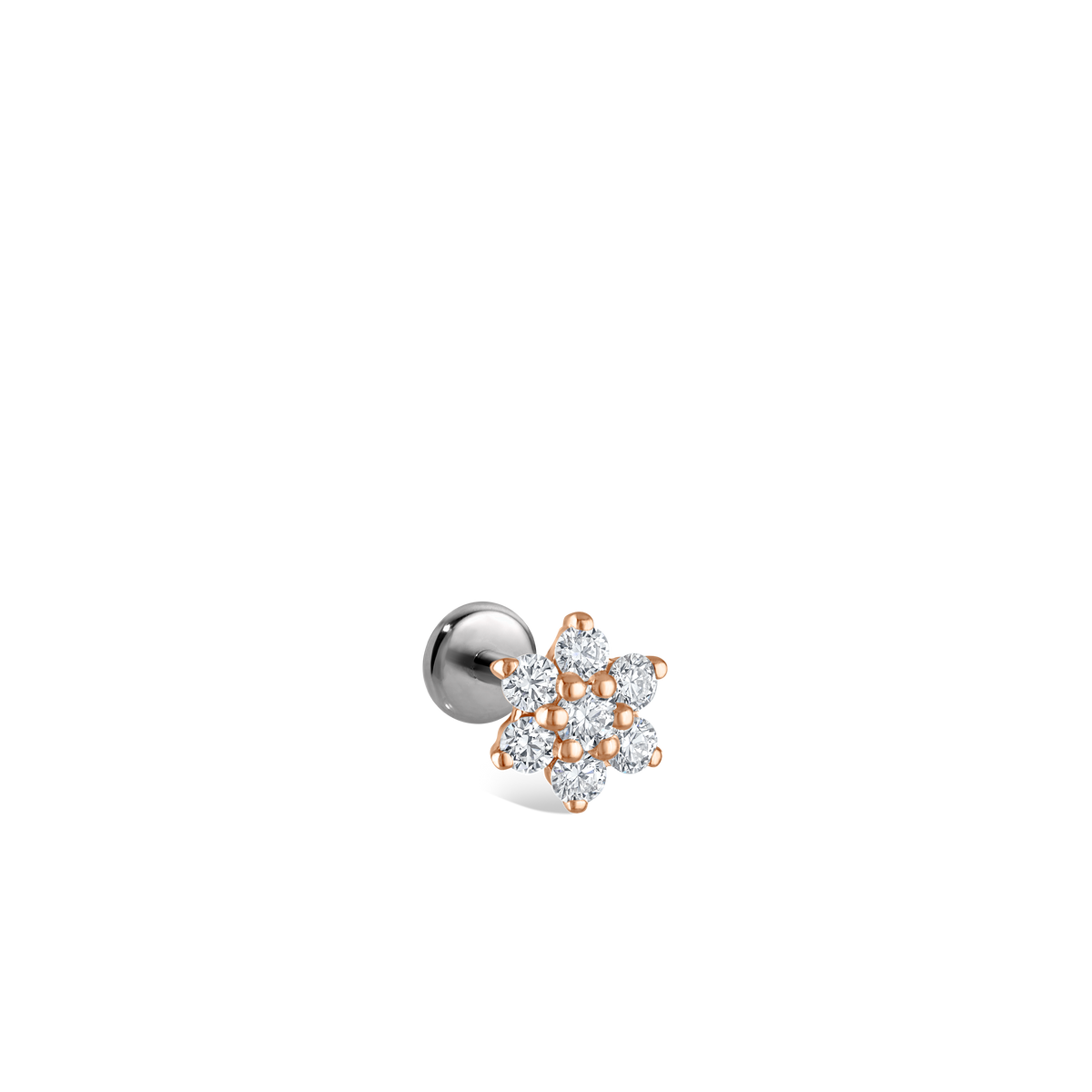 Diamond Flower Threaded Stud Earring With Titanium Backing