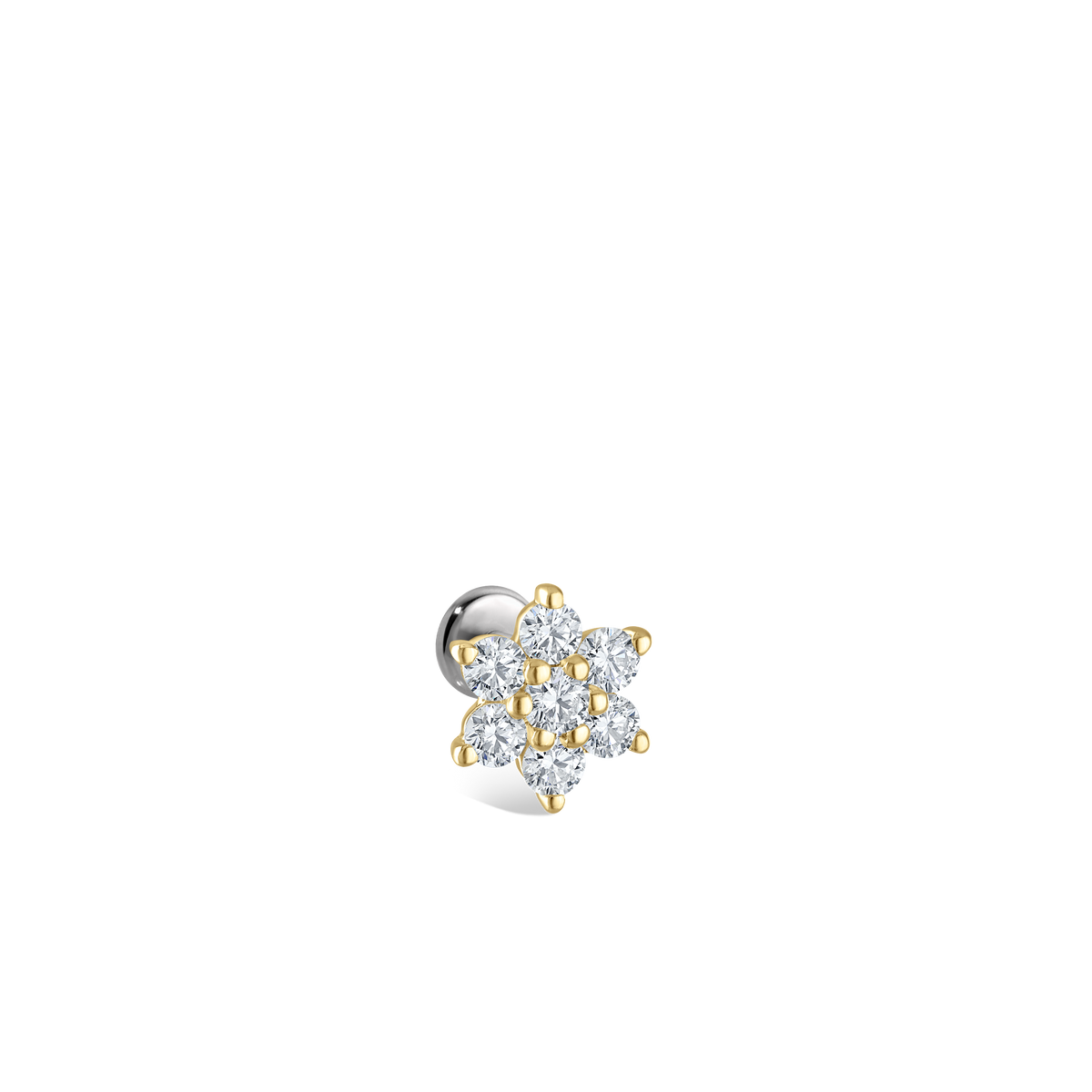 Diamond Flower Threaded Stud Earring With Titanium Backing