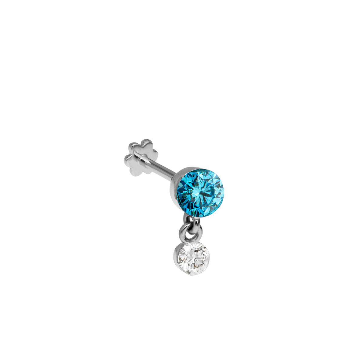 Invisible Set Light Blue Diamond Dangle Threaded Stud Earring With Titanium Backing