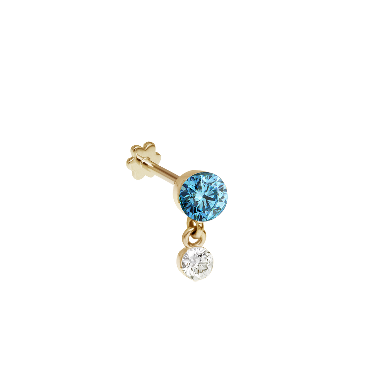 Invisible Set Light Blue Diamond Dangle Threaded Stud Earring With Titanium Backing