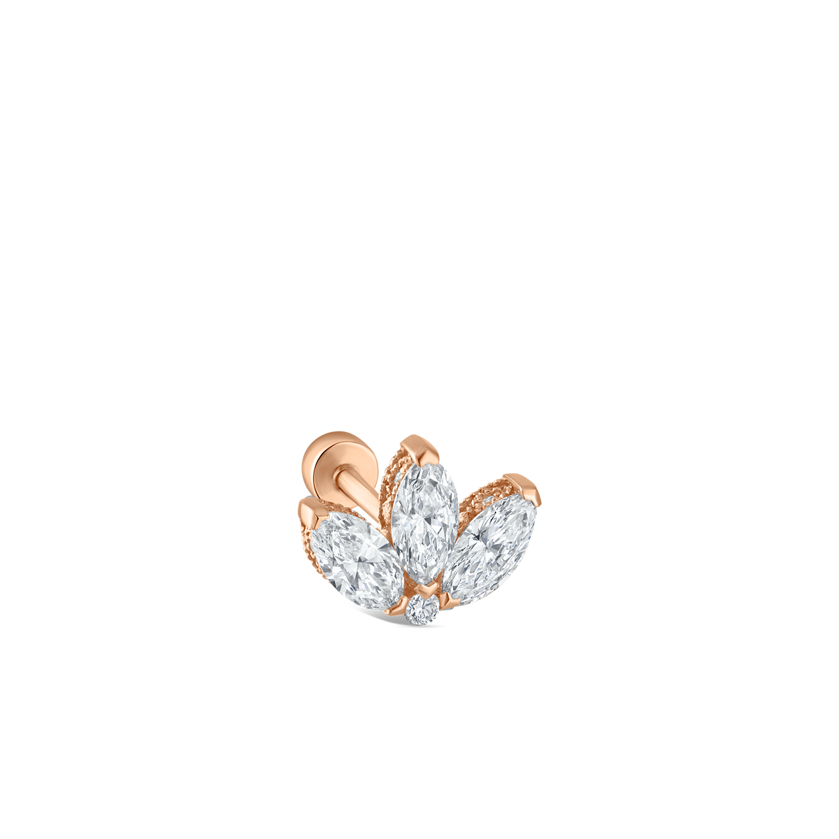 Diamond Engraved Lotus Threaded Stud Earring With Titanium Backing