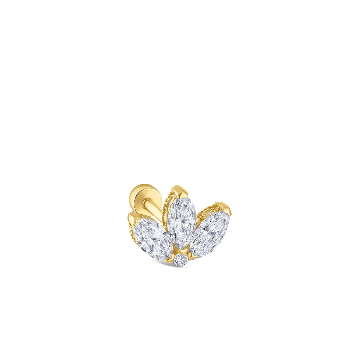 Diamond Engraved Lotus Threaded Stud Earring With Titanium Backing