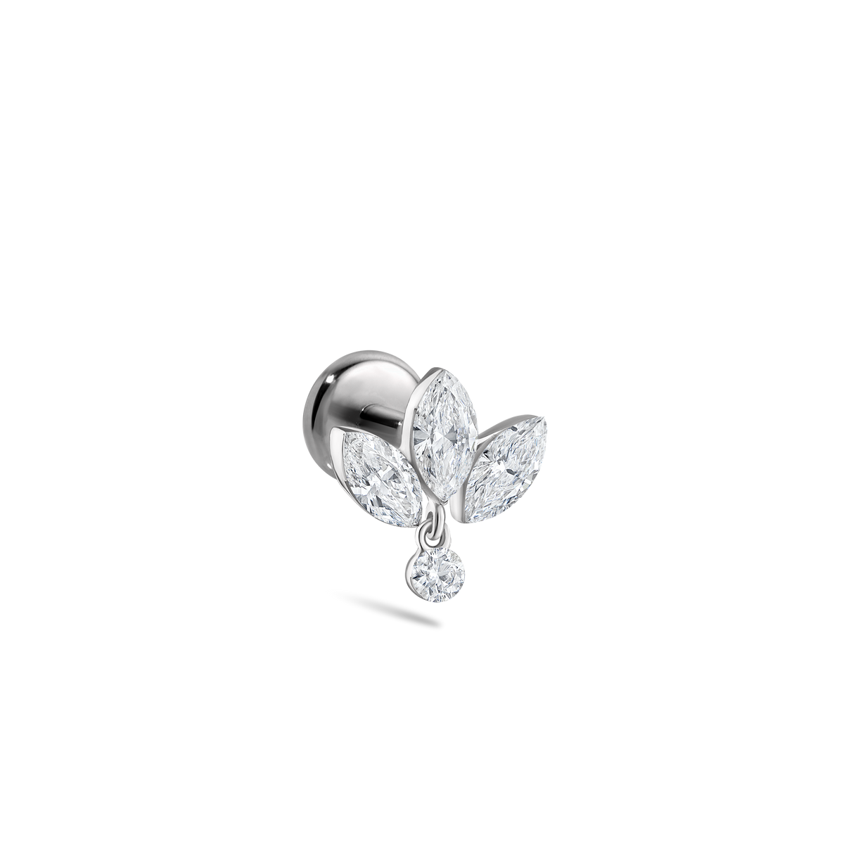 Invisible Diamond Lotus with Dangle Threaded Stud Earring With Titanium Backing