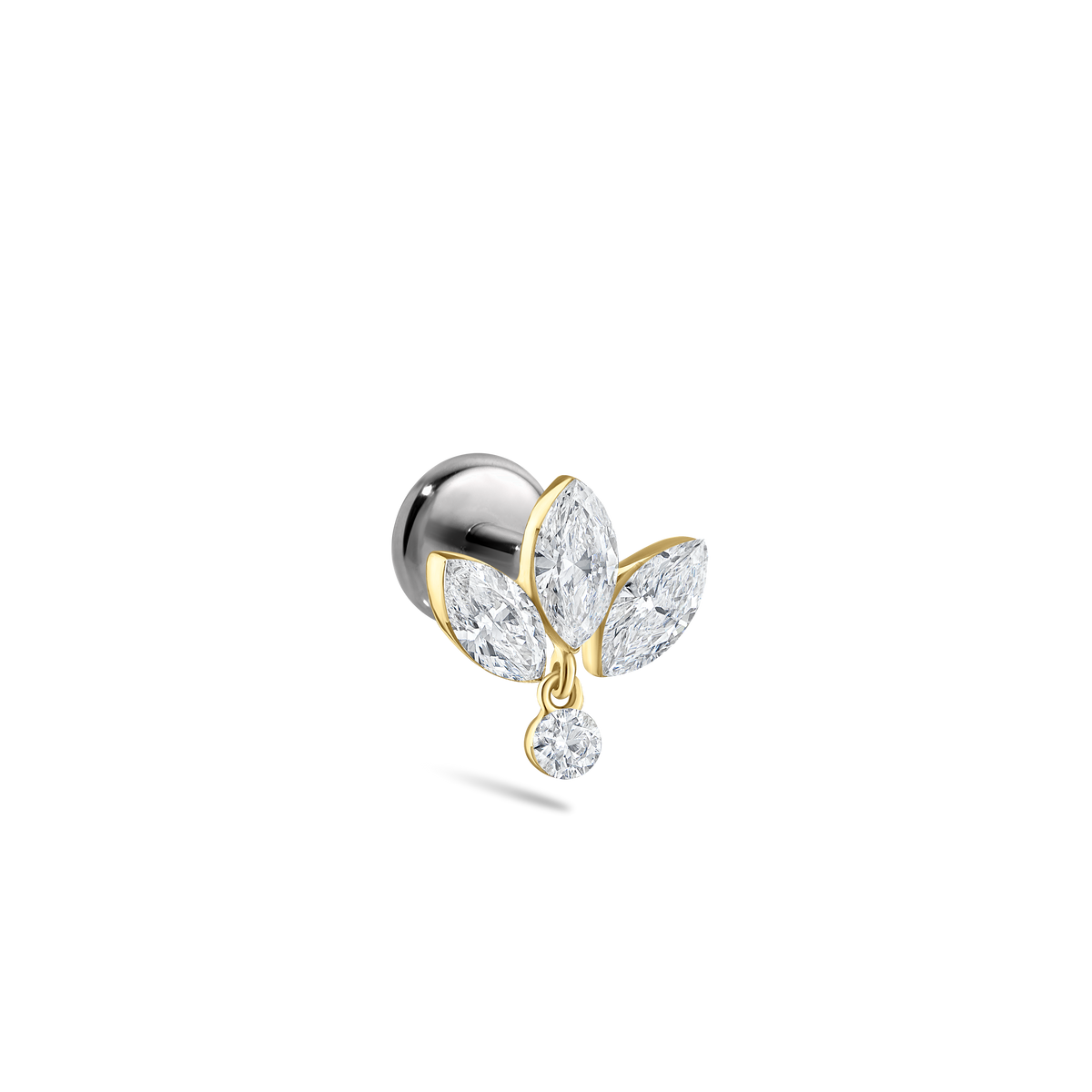 Invisible Diamond Lotus with Dangle Threaded Stud Earring With Titanium Backing