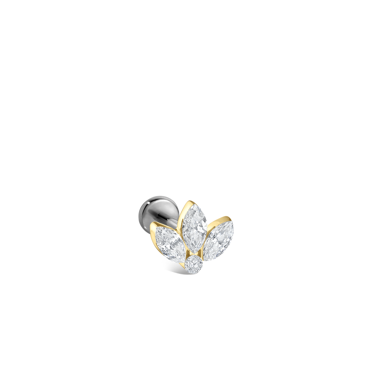 Invisible Diamond Lotus Threaded Stud Earring With Titanium Backing