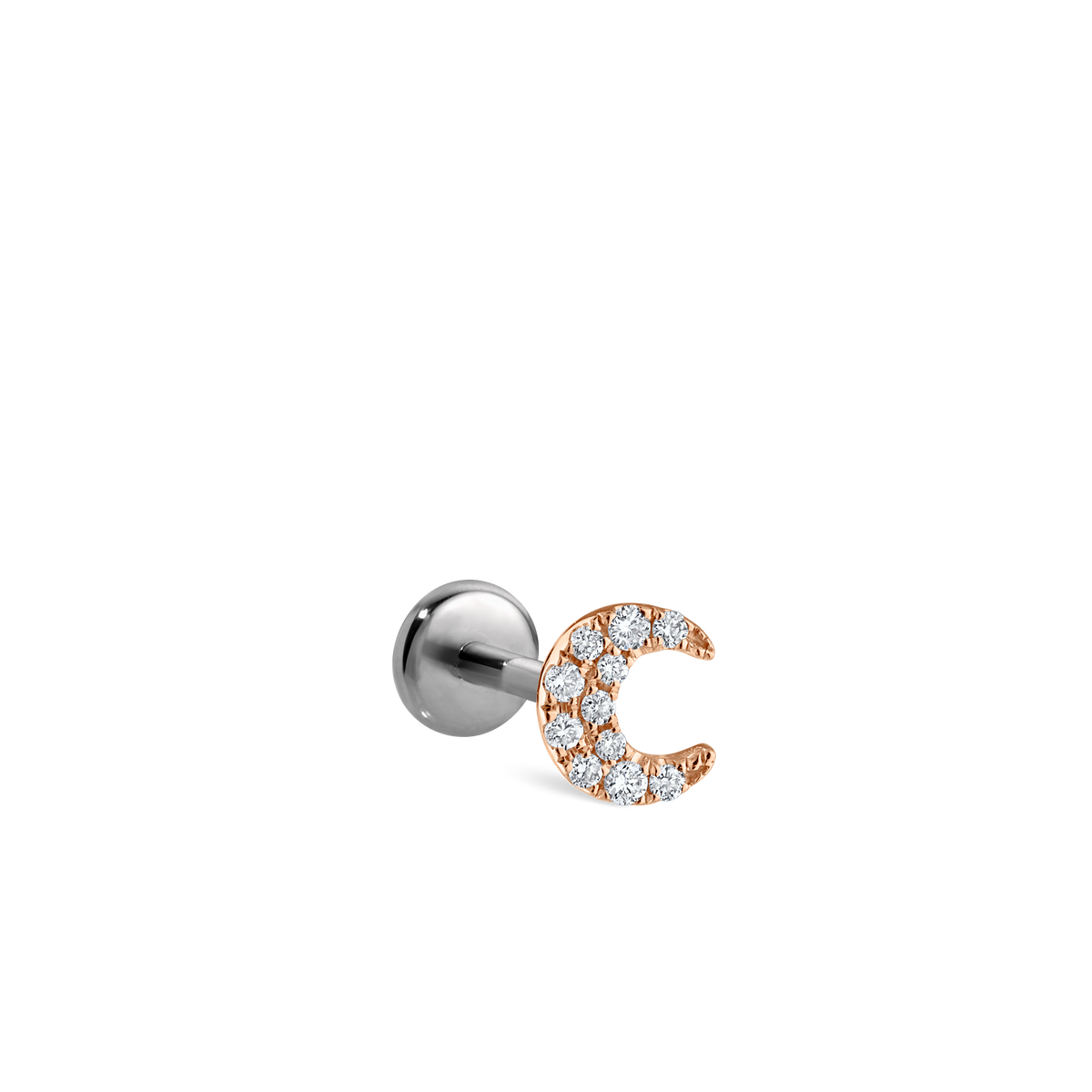Diamond Moon Threaded Stud Earring With Titanium Backing