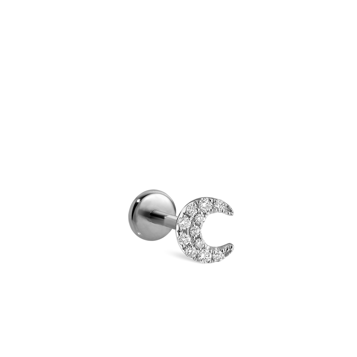 Diamond Moon Threaded Stud Earring With Titanium Backing