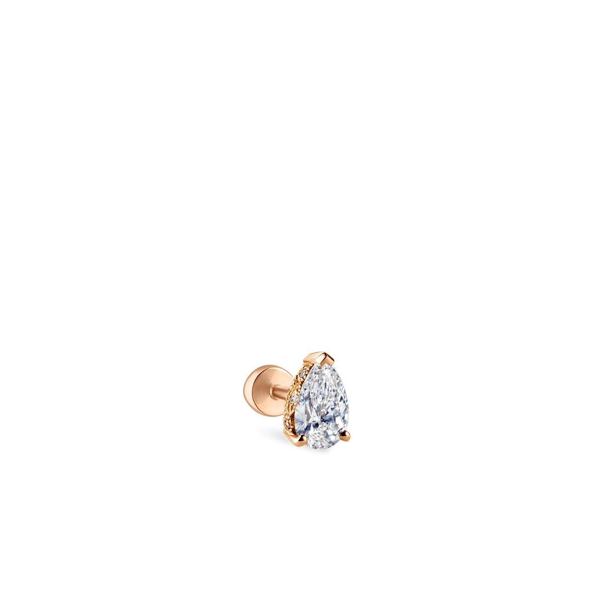 Pear Diamond Threaded Stud Earring With Titanium Backing