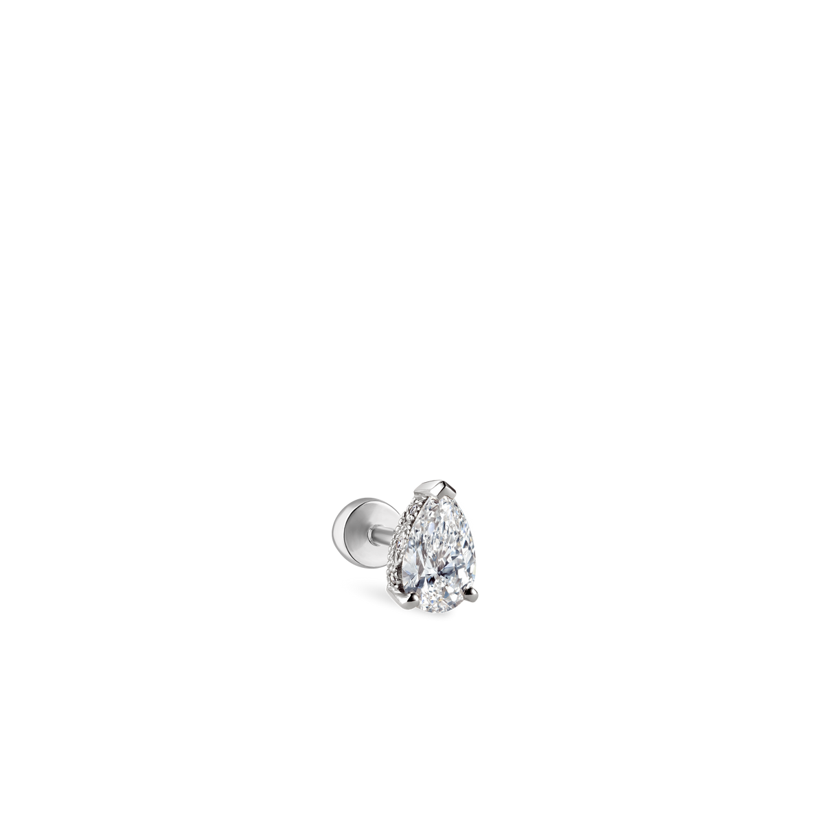 Pear Diamond Threaded Stud Earring With Titanium Backing