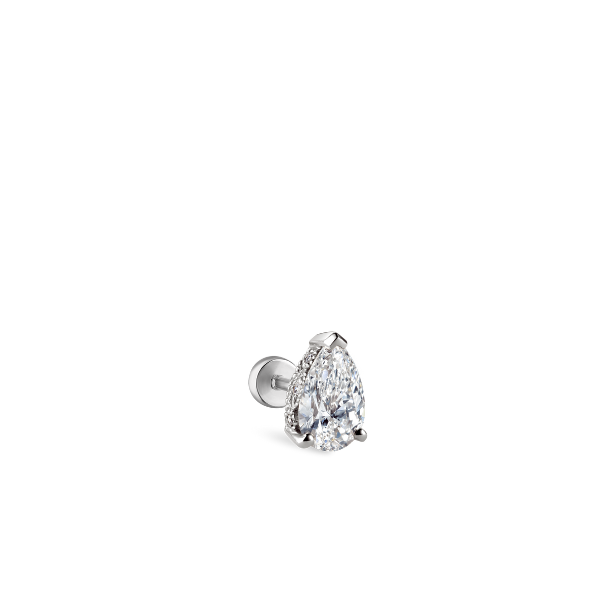 Pear Diamond Threaded Stud Earring With Titanium Backing