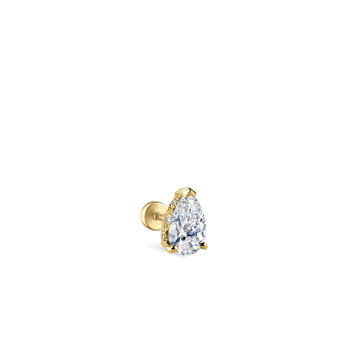 Pear Diamond Threaded Stud Earring With Titanium Backing