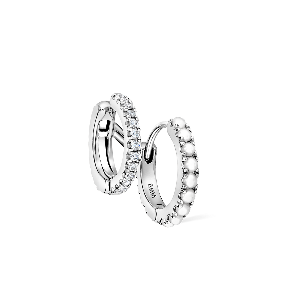 Pearl and Diamond Double Eternity Linked Hoop Earring and Cuff