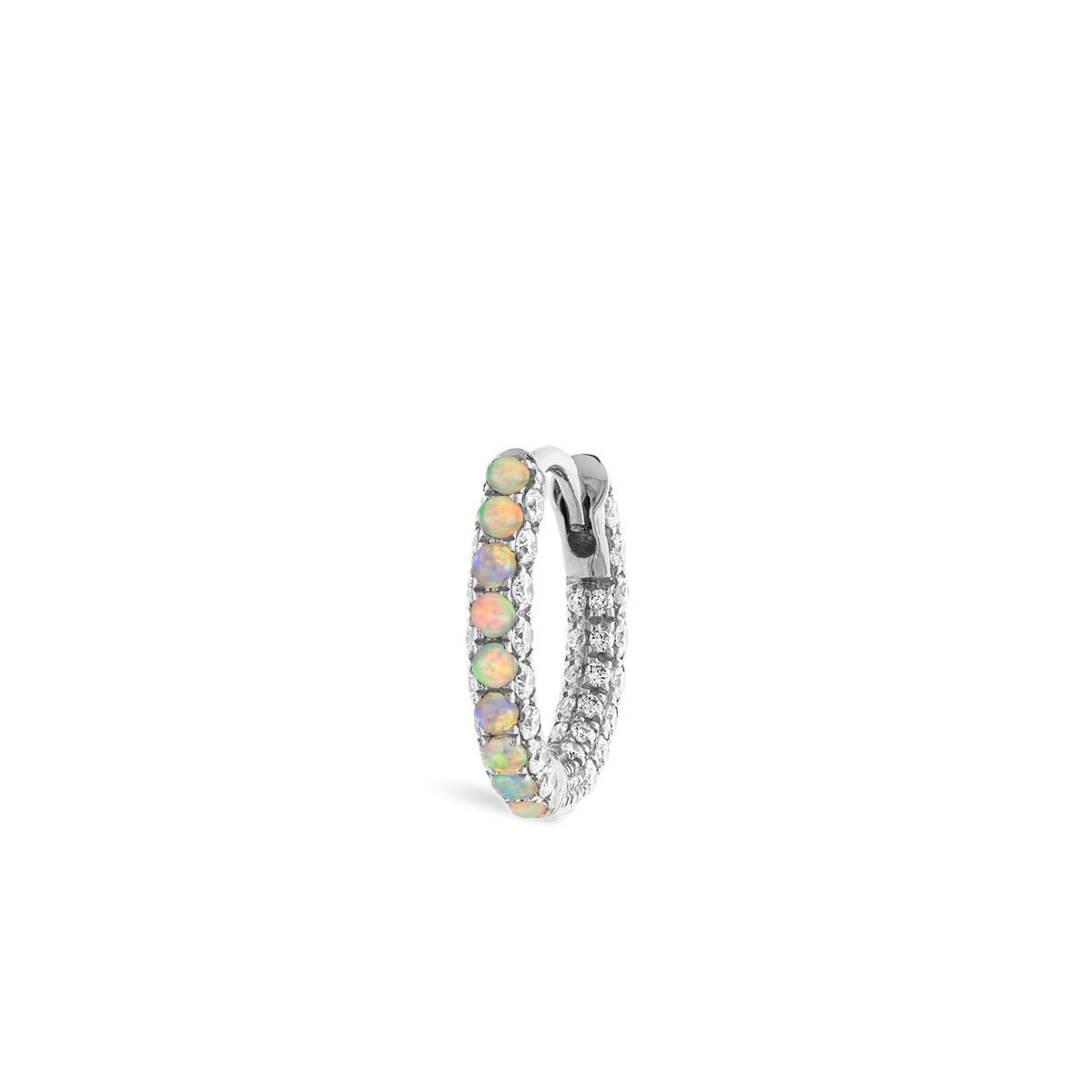 Opal and Diamond Pavé Hoop Earring (Bottom Hinge)