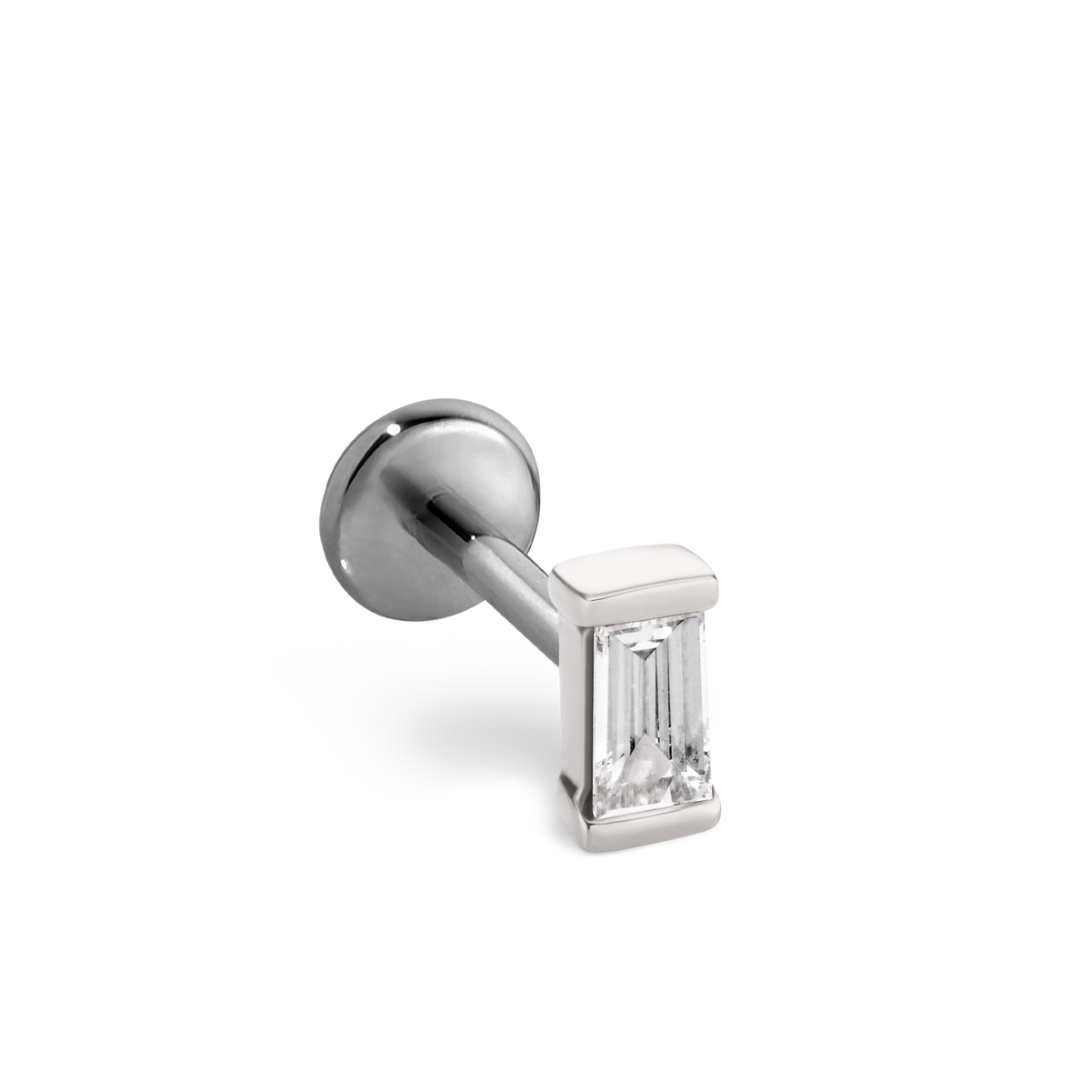 Diamond Baguette Threaded Stud Earring With Titanium Backing